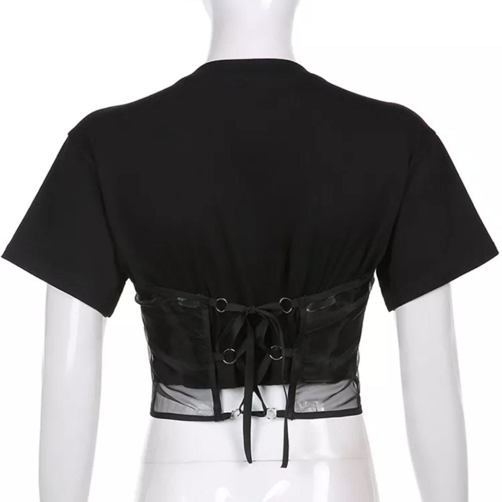 Black punk corset graphic t-shirt - Picture 2 of 7